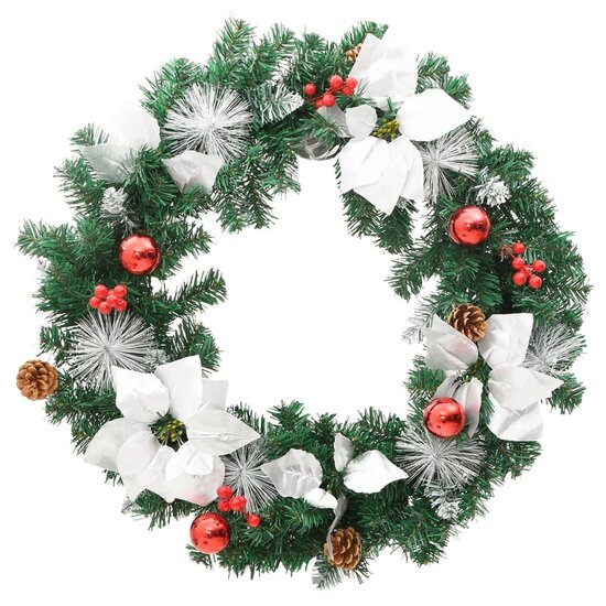 Kerstkrans Met Led Lampjes 60 Cm Pvc Groen Groen &amp; wit