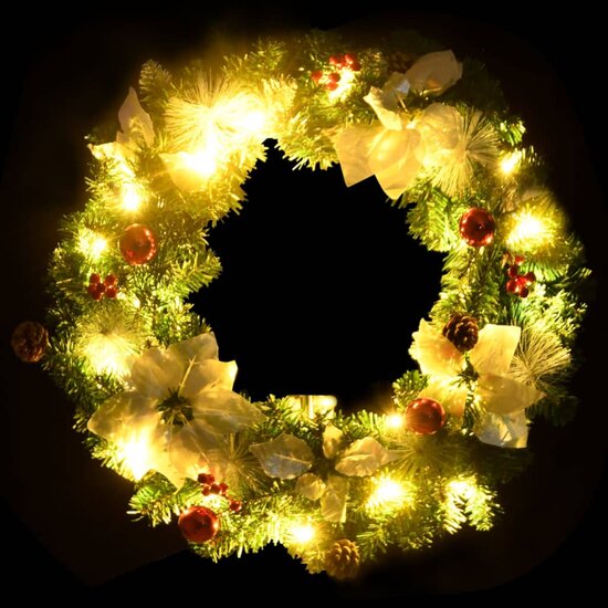 Kerstkrans Met Led Lampjes 60 Cm Pvc Groen Groen &amp; wit