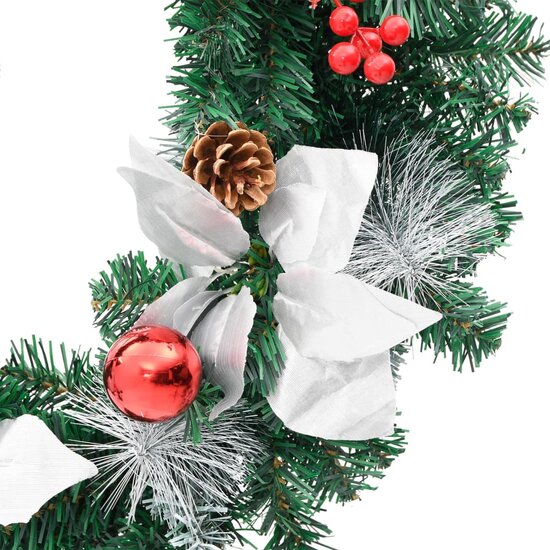 Kerstkrans Met Led Lampjes 60 Cm Pvc Groen Groen &amp; wit