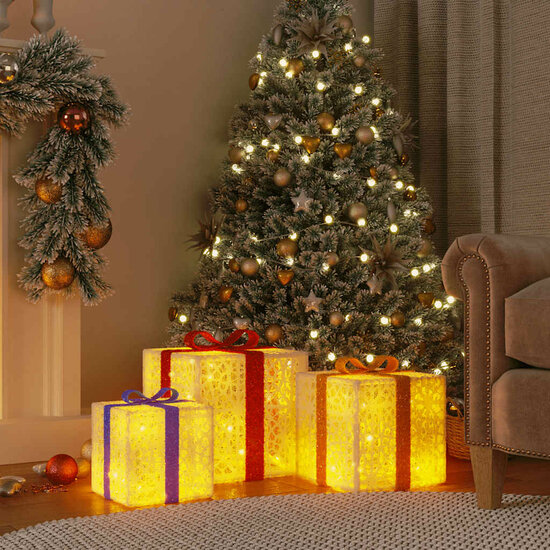 Kerstfiguur cadeaudoos 3 st verlicht 64 warmwitte LED&#039;s