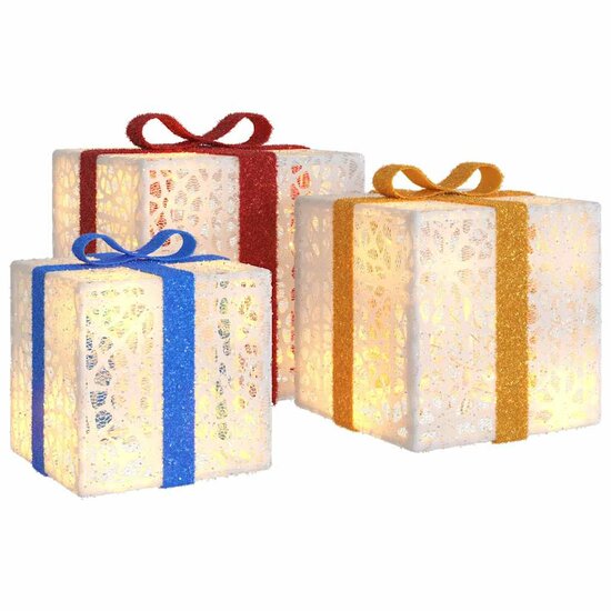 Kerstfiguur cadeaudoos 3 st verlicht 64 warmwitte LED&#039;s