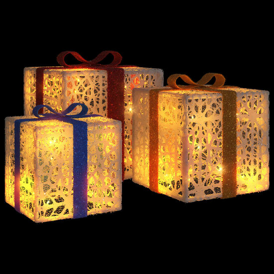 Kerstfiguur cadeaudoos 3 st verlicht 64 warmwitte LED&#039;s