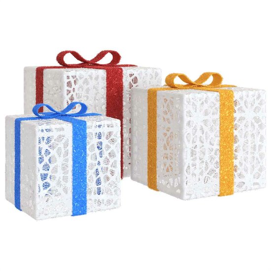 Kerstfiguur cadeaudoos 3 st verlicht 64 warmwitte LED&#039;s