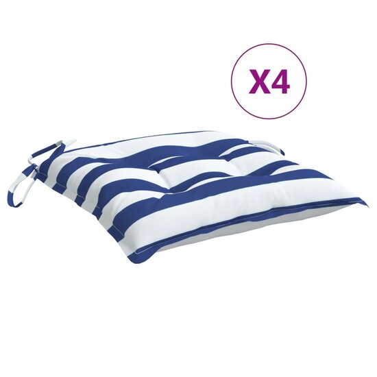 Stoelkussens 4 st gestreept 40x40x7 cm stof wit en blauw