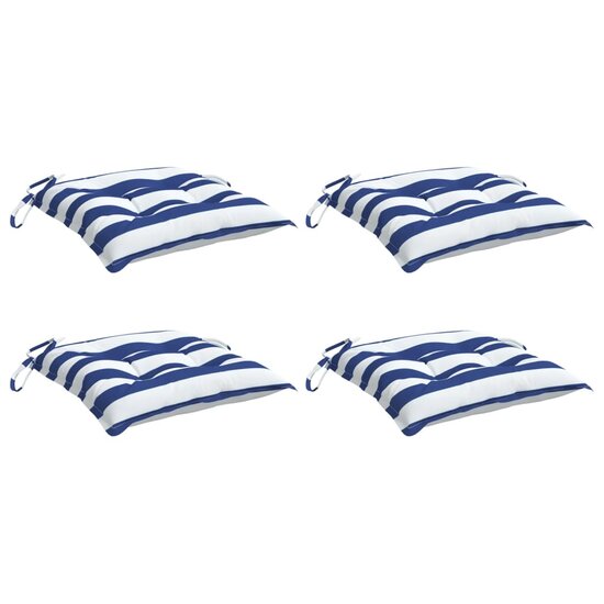 Stoelkussens 4 st gestreept 40x40x7 cm stof wit en blauw