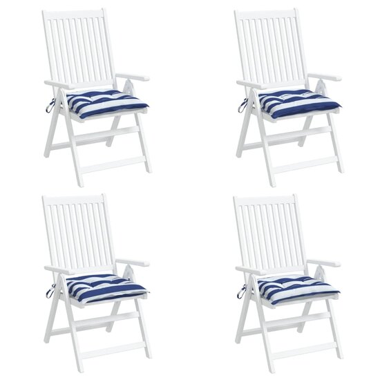Stoelkussens 4 st gestreept 40x40x7 cm stof wit en blauw