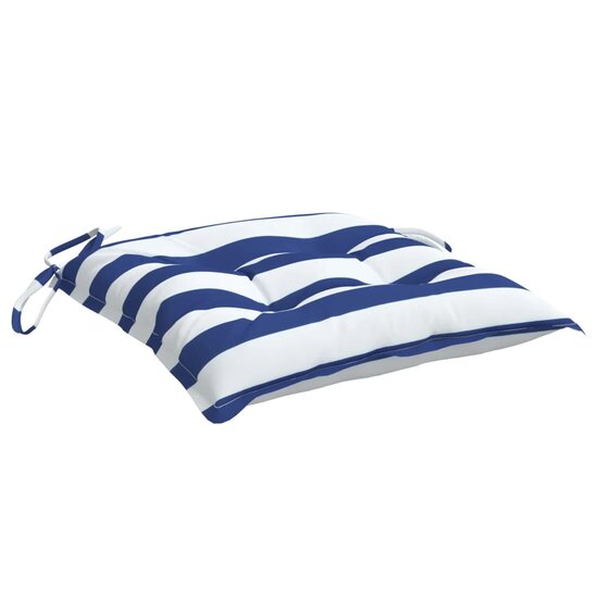 Stoelkussens 4 st gestreept 40x40x7 cm stof wit en blauw