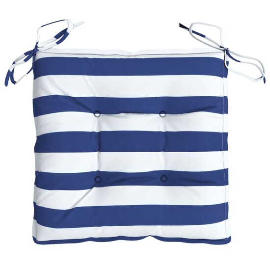 Stoelkussens 4 st gestreept 40x40x7 cm stof wit en blauw