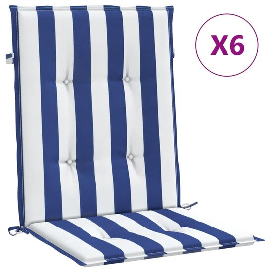 Stoelkussens Lage Rug Gestreept Stof En 6 100 x 50 x 4 cm Blauw en wit