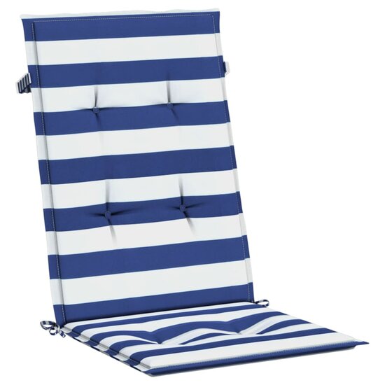 Stoelkussens 4 st hoge rug stof gestreept wit en blauw