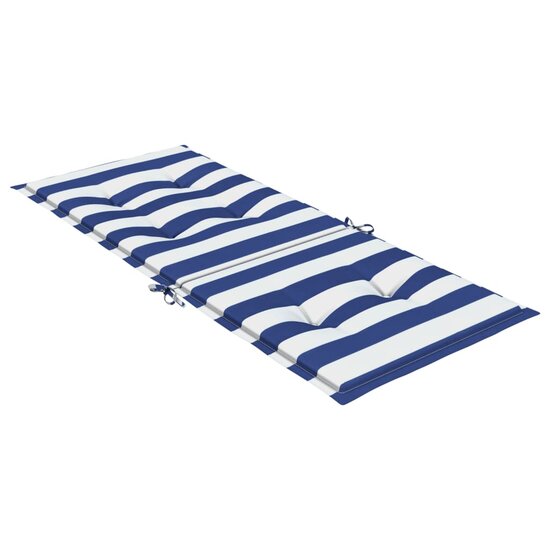 Stoelkussens 4 st hoge rug stof gestreept wit en blauw