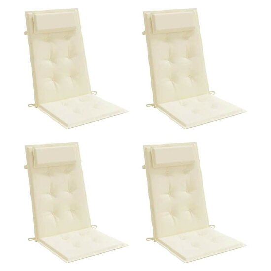 Stoelkussens 4 st hoge rug oxford stof cr&egrave;mekleurig
