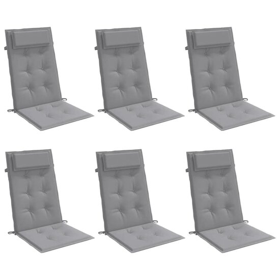 Stoelkussens 6 st hoge rug oxford stof grijs