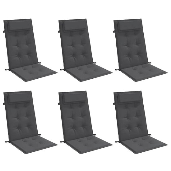 Stoelkussens 6 st hoge rug oxford stof antracietkleurig