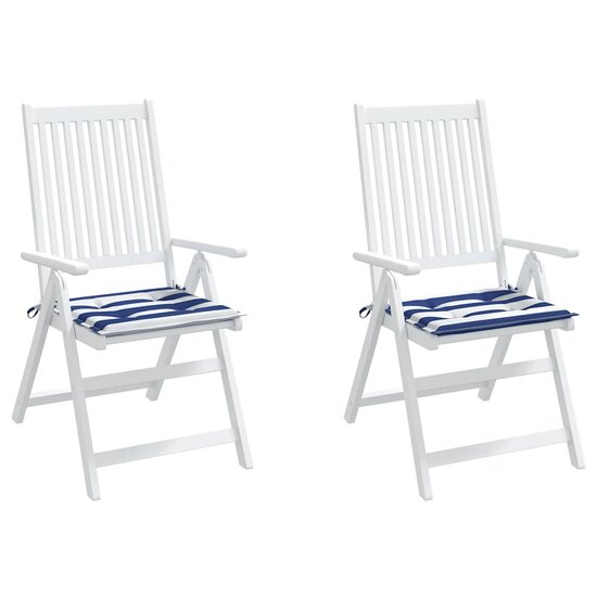 Tuinstoelkussens 2 st gestreept 50x50x4 cm stof wit en blauw