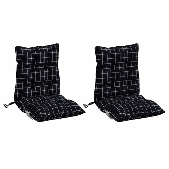 Stoelkussens Lage Rug Ruitpatroon Oxford Stof Zwart 2 Zwart ruitpatroon