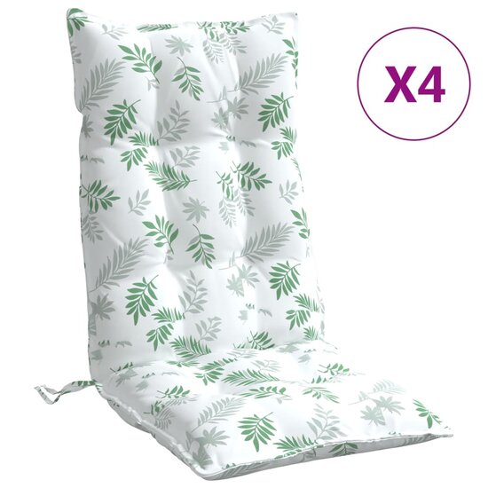 Stoelkussens Hoge Rug Bladpatroon Oxford Stof 4 Wit en groen