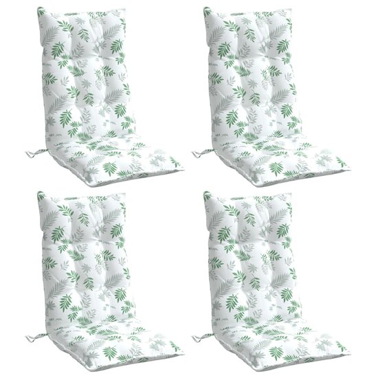 Stoelkussens Hoge Rug Bladpatroon Oxford Stof 4 Wit en groen