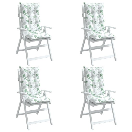 Stoelkussens Hoge Rug Bladpatroon Oxford Stof 4 Wit en groen