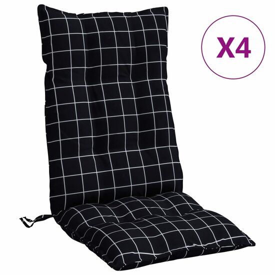 Stoelkussens Hoge Rug Ruitpatroon Oxford Stof Zwart 4 Zwart ruitpatroon
