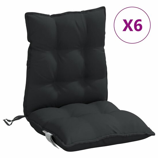 Stoelkussens 6 st lage rug oxford stof zwart