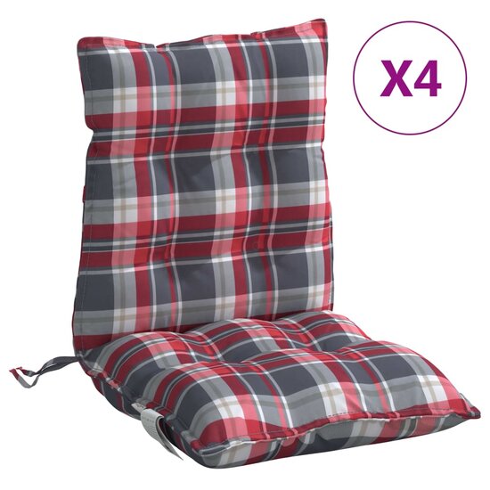 Stoelkussens 4 st lage rug ruitpatroon oxford stof rood