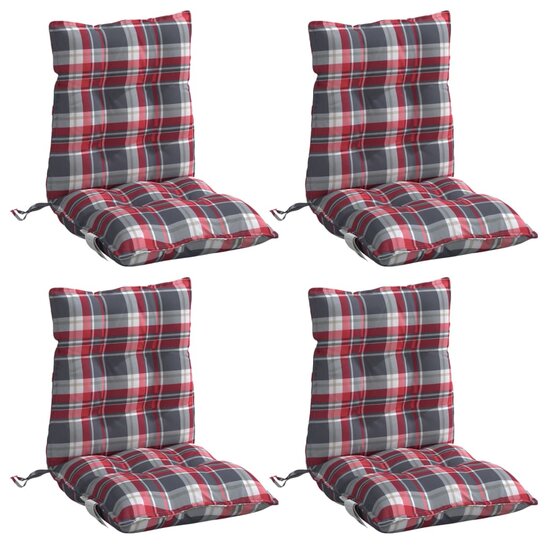 Stoelkussens 4 st lage rug ruitpatroon oxford stof rood