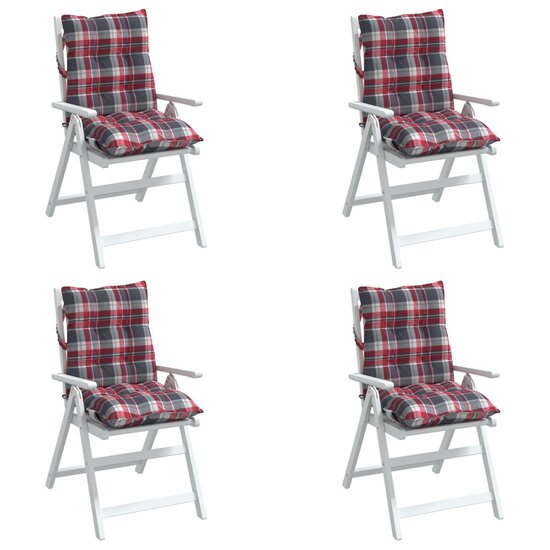 Stoelkussens 4 st lage rug ruitpatroon oxford stof rood