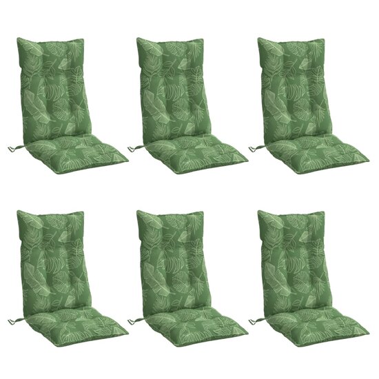 Stoelkussens 6 st hoge rug bladpatroon oxford stof
