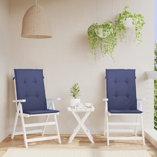 Stoelkussens Hoge Rug Stof 2 120 x 50 x 3 cm Marineblauw