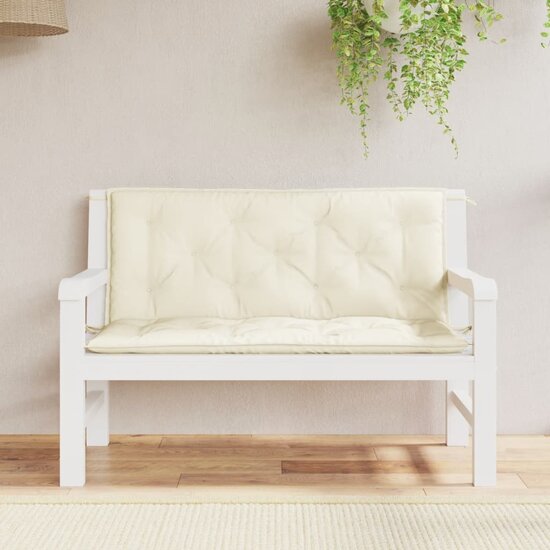 Tuinbankkussens 2 st 120x50x7 cm oxford stof cr&egrave;mewit