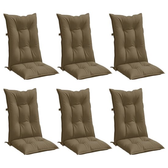 Stoelkussens 6 st hoge rug 120x50x7 cm stof gem&ecirc;leerd taupe