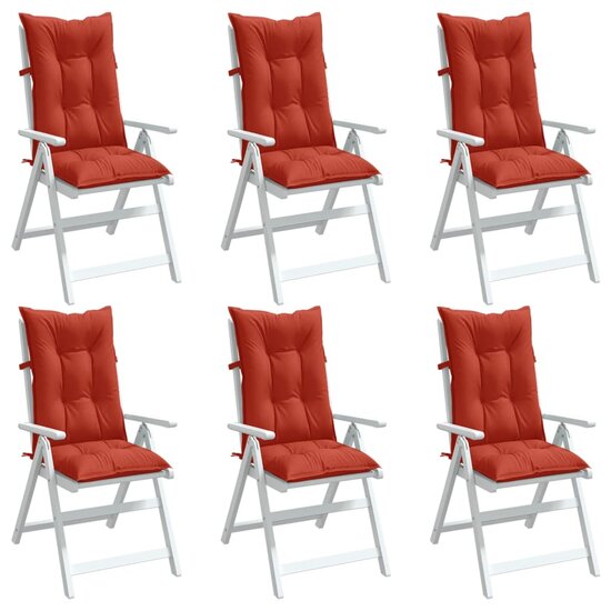 Stoelkussens 6 st hoge rug 120x50x7 cm stof gem&ecirc;leerd rood