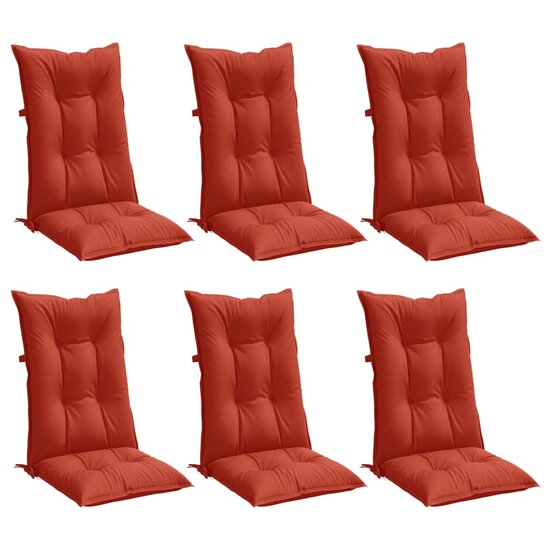 Stoelkussens 6 st hoge rug 120x50x7 cm stof gem&ecirc;leerd rood