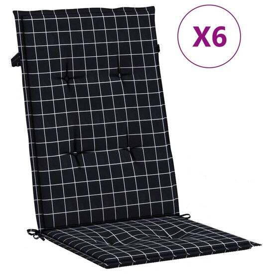Stoelkussens Hoge Rug Ruitpatroon Stof 6 120 x 50 x 3 cm Zwart en wit