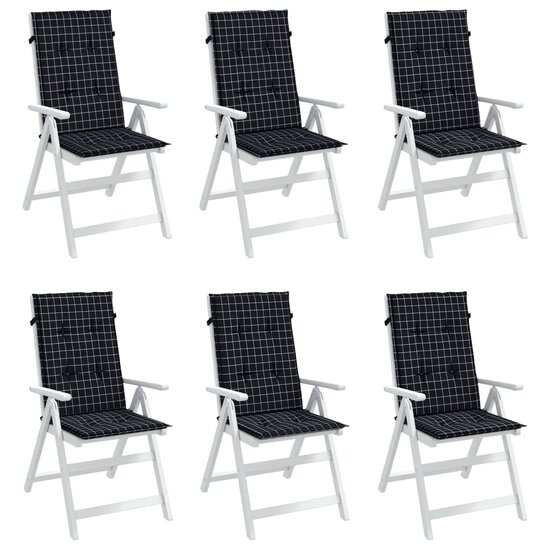Stoelkussens Hoge Rug Ruitpatroon Stof 6 120 x 50 x 3 cm Zwart en wit