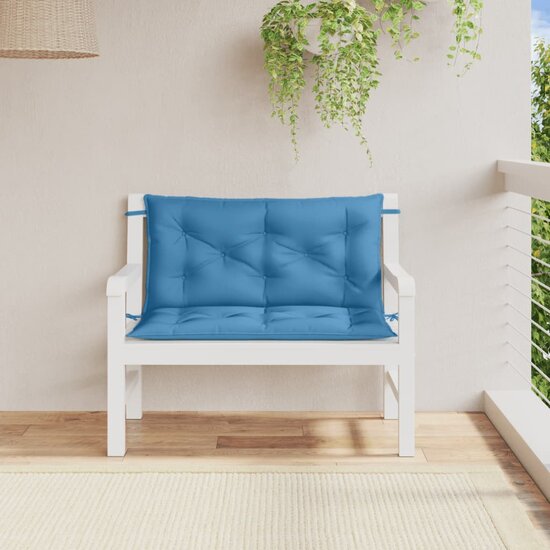 Tuinbankkussens 2 st 100x50x7 cm stof gem&ecirc;leerd blauw