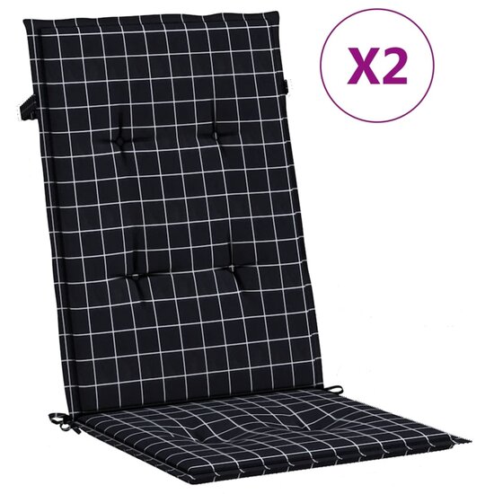 Stoelkussens 2 st hoge rug ruitpatroon stof zwart