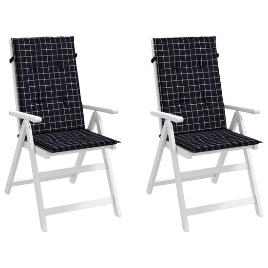 Stoelkussens 2 st hoge rug ruitpatroon stof zwart