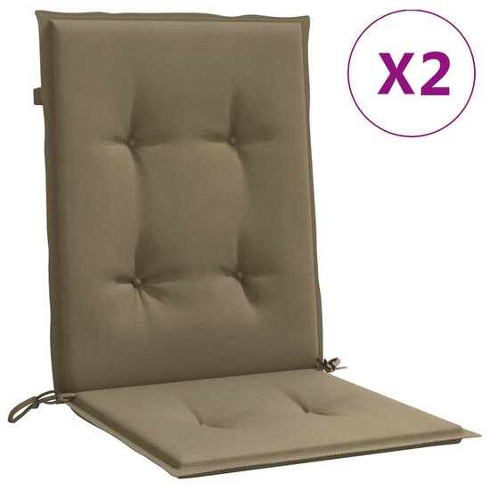 Stoelkussens 2 st lage rug 100x50x4 cm stof gem&ecirc;leerd taupe