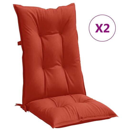 Stoelkussens 2 st hoge rug 120x50x7 cm stof gem&ecirc;leerd rood