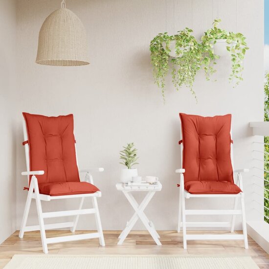 Stoelkussens 2 st hoge rug 120x50x7 cm stof gem&ecirc;leerd rood