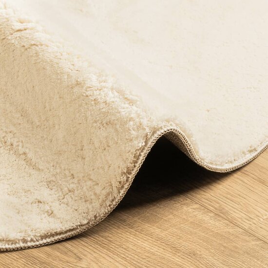Vloerkleed HUARTE laagpolig zacht wasbaar &Oslash; 100 cm cr&egrave;me