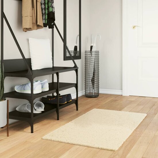 Vloerkleed HUARTE laagpolig zacht wasbaar 60x110 cm cr&egrave;me