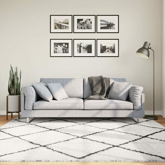 Vloerkleed Pamplona Shaggy Hoogpolig Cr&egrave;me En Cr&egrave;mekleurig En Zwart 200 x 200 cm