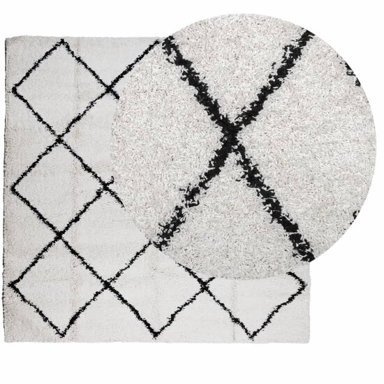 Vloerkleed Pamplona Shaggy Hoogpolig Cr&egrave;me En Cr&egrave;mekleurig En Zwart 200 x 200 cm