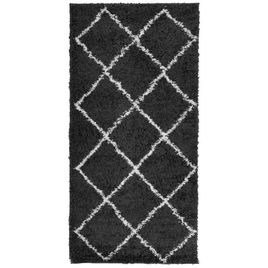 Vloerkleed Shaggy Hoogpolig Modern Zwart En Cr&egrave;me 100 x 200 cm