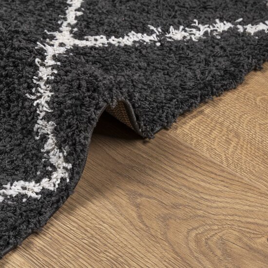 Vloerkleed Shaggy Hoogpolig Modern Zwart En Cr&egrave;me 100 x 200 cm