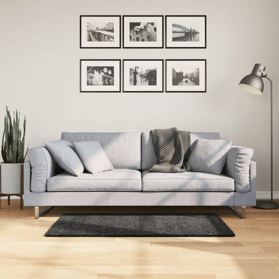 Vloerkleed Pamplona Shaggy Hoogpolig Modern Antraciet 60 x 110 cm