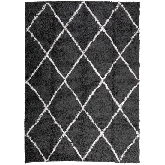 Vloerkleed Shaggy Hoogpolig Modern Zwart En Cr&egrave;me 200 x 280 cm